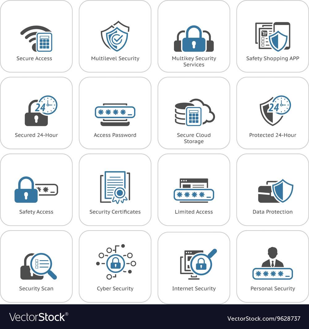 Flat design security and protection icons set