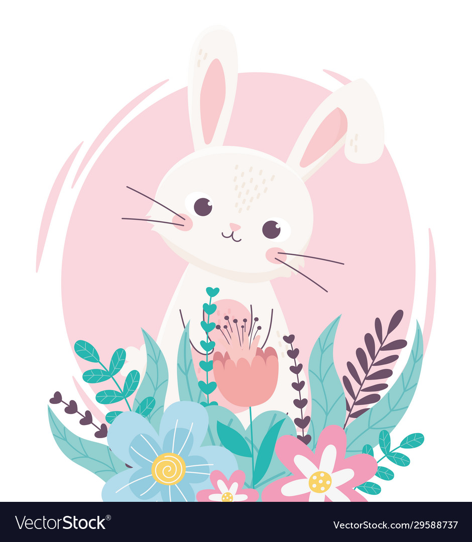 Happy easter lovely rabbit with flowers foliage