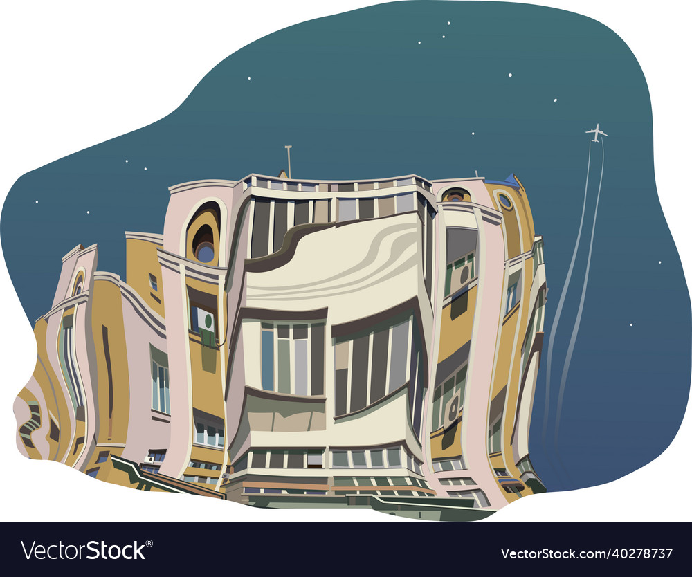 Multi-storey building in reflection dancing