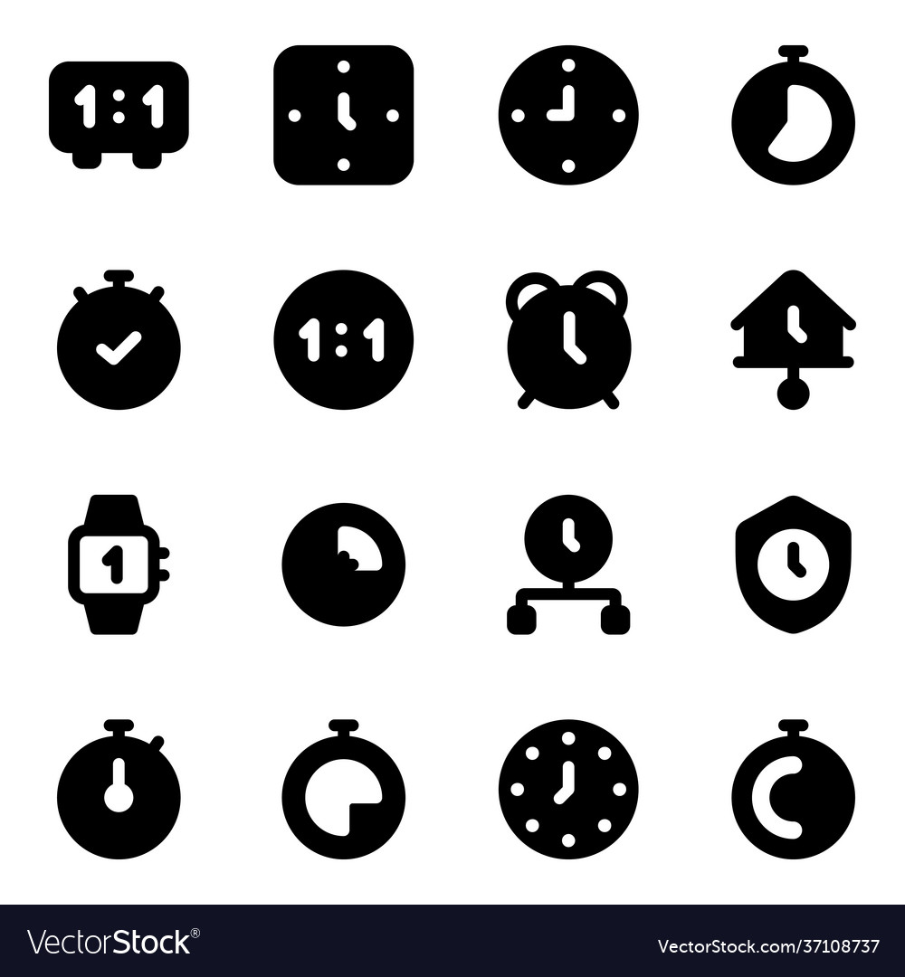 Time icons set in solid style