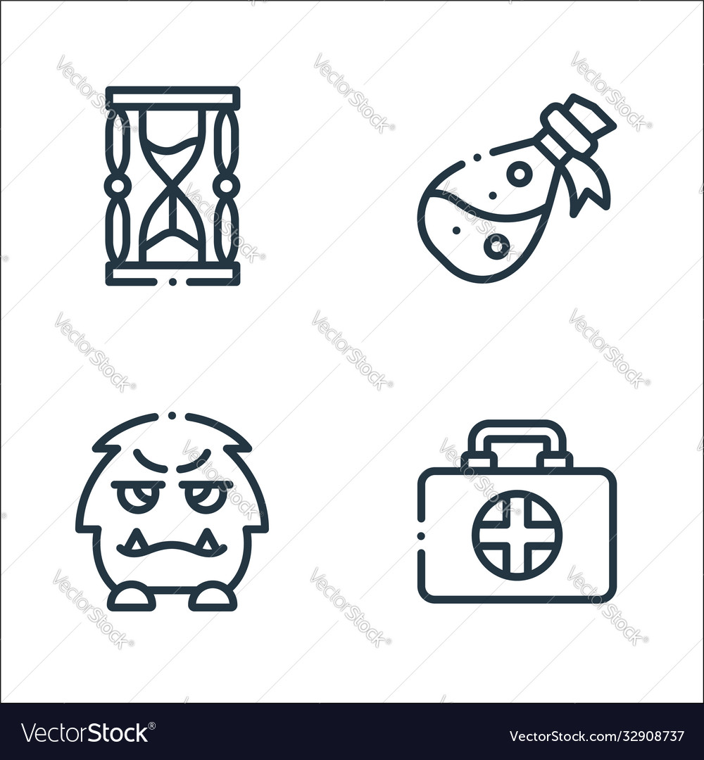 Videogame elements line icons linear set quality vector image Videogame elements line icons linear set quality