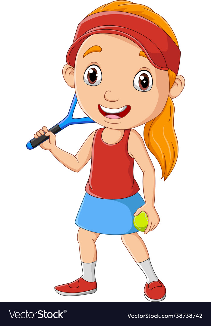 Cartoon little girl playing tennis Royalty Free Vector Image