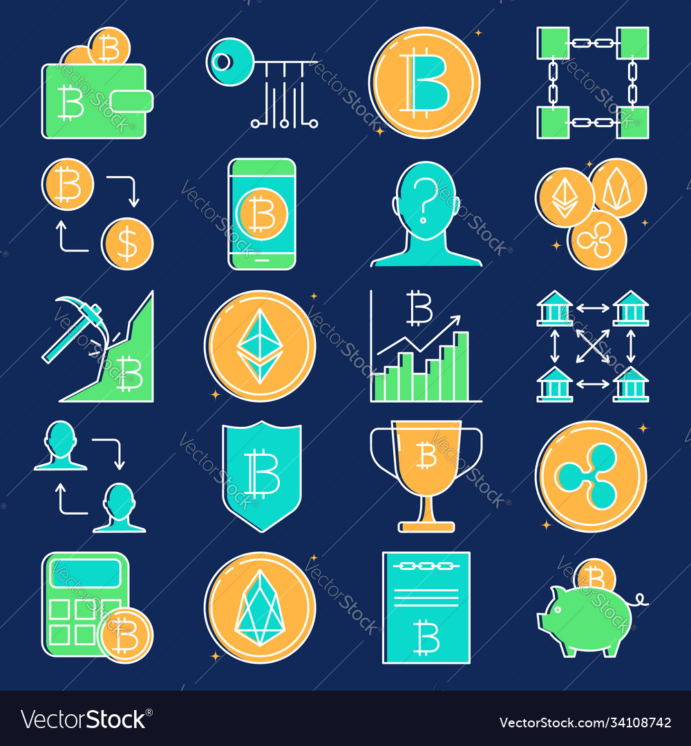 Cryptocurrency transactions icon set in line style vector image Cryptocurrency transactions icon set in line style