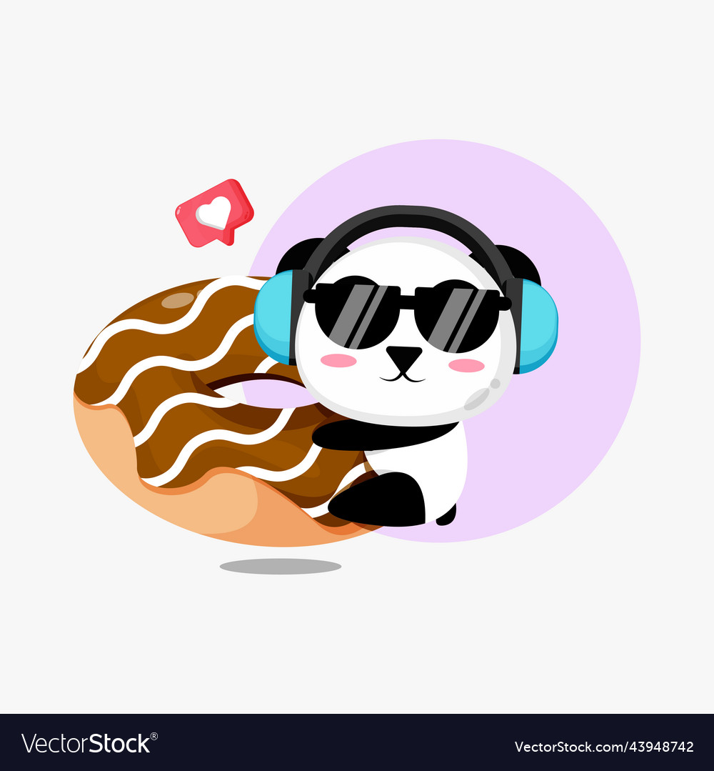 Cute panda hug doughnut cartoon icon