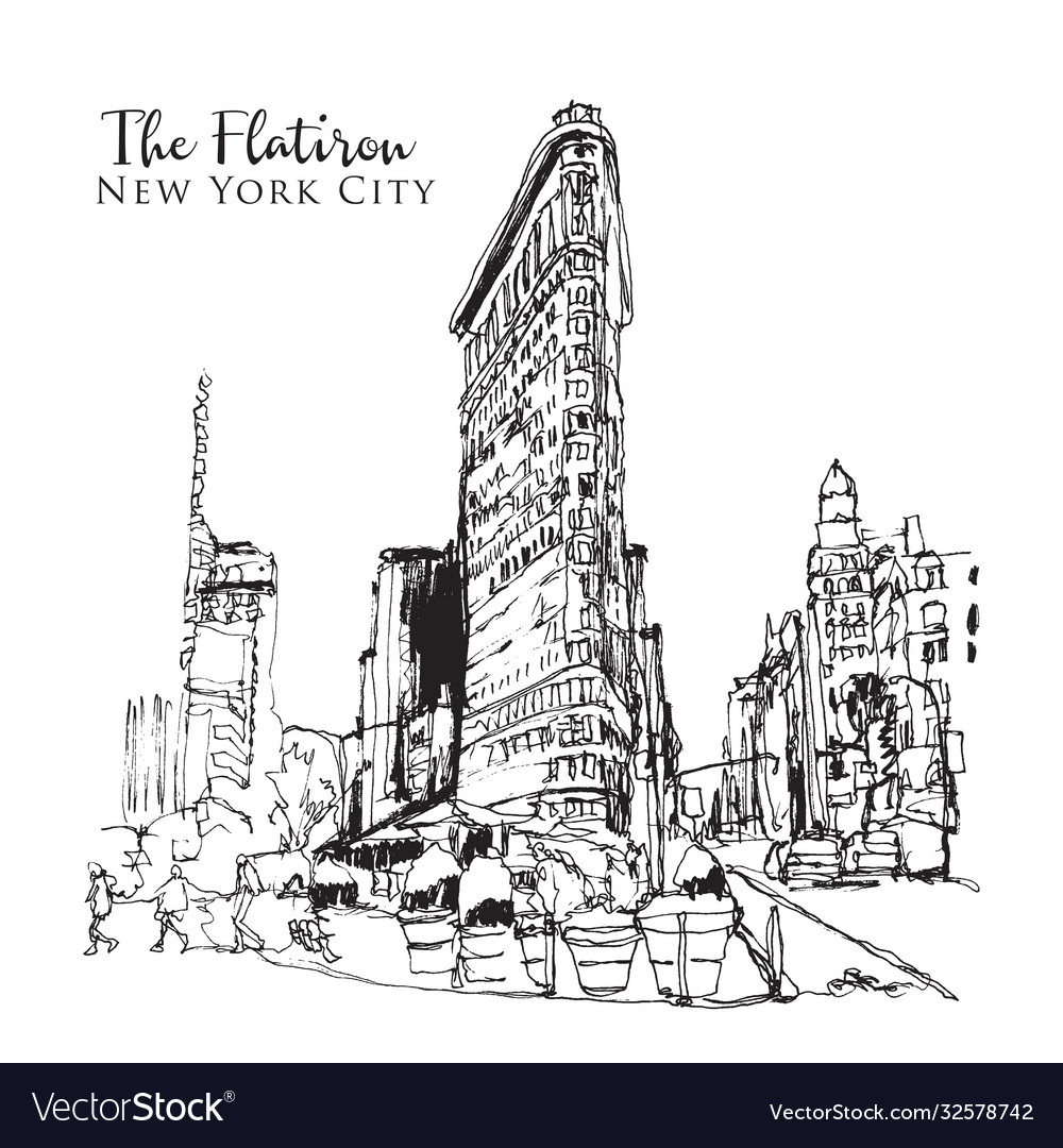 Drawing Sketch He Flatiron Building In New Vector Image