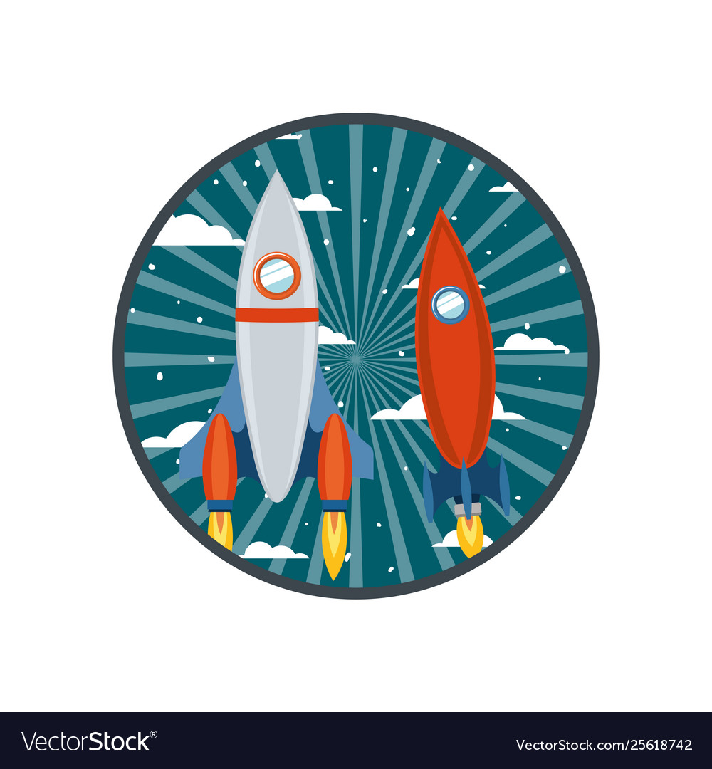 Frame with rocket taking off icon