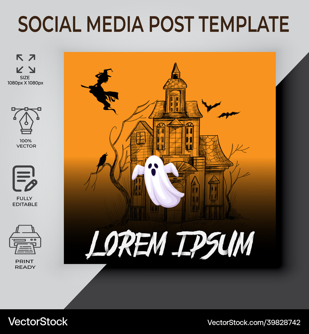 Halloween social media post template Royalty Free Vector