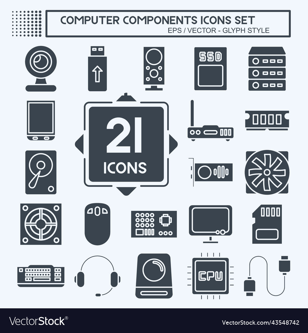 Icon set computer components suitable Royalty Free Vector