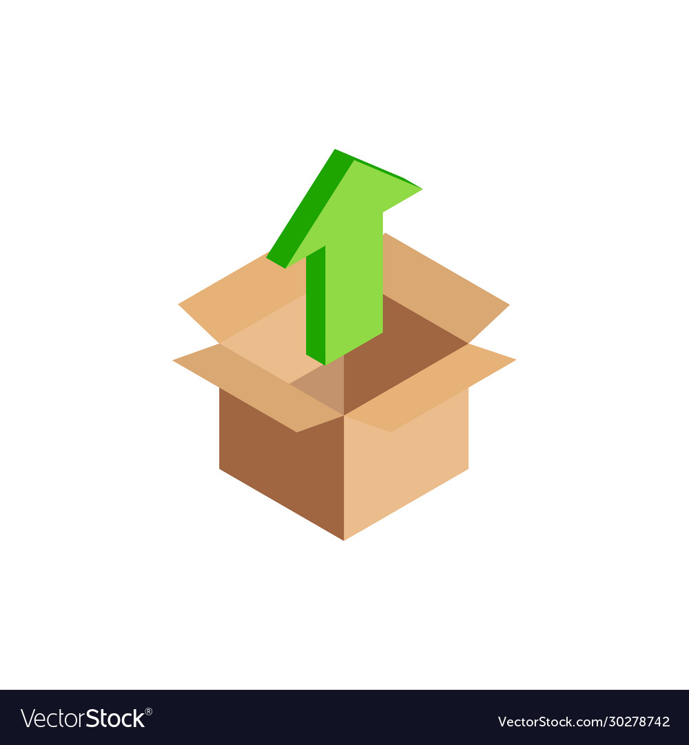 Isometric upload arrow symbol in box
