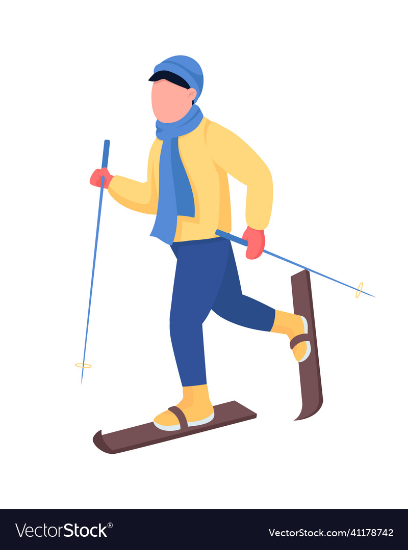 Man skiing semi flat color character Royalty Free Vector