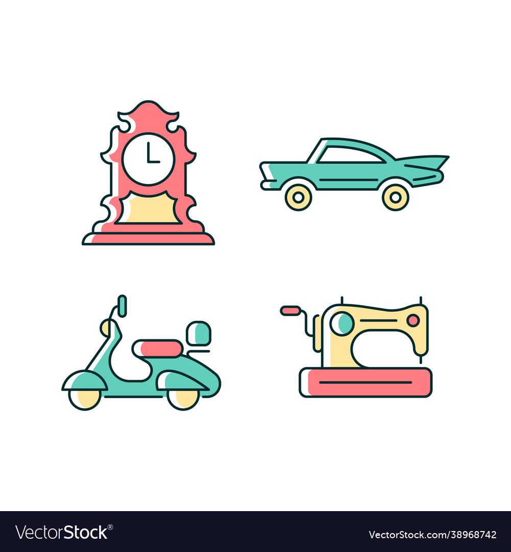 Retro collectables rgb color icons set Vector Image Retro collectables rgb color icons set