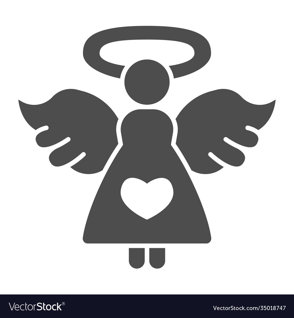 Angel with heart solid icon valentine day concept