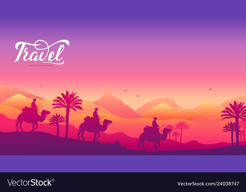 Caravan of camels on background the desert Vector Image