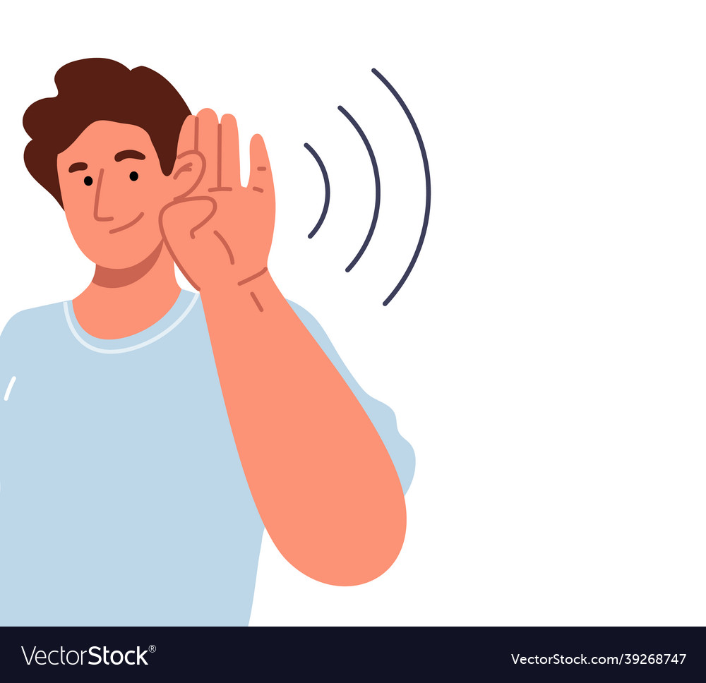 Deafness conceptthe young man holds his hand near Vector Image Deafness conceptthe young man holds his hand near Vector Image