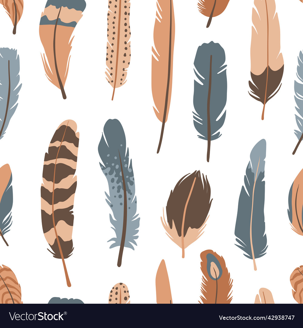 Different shapes bird feathers seamless pattern