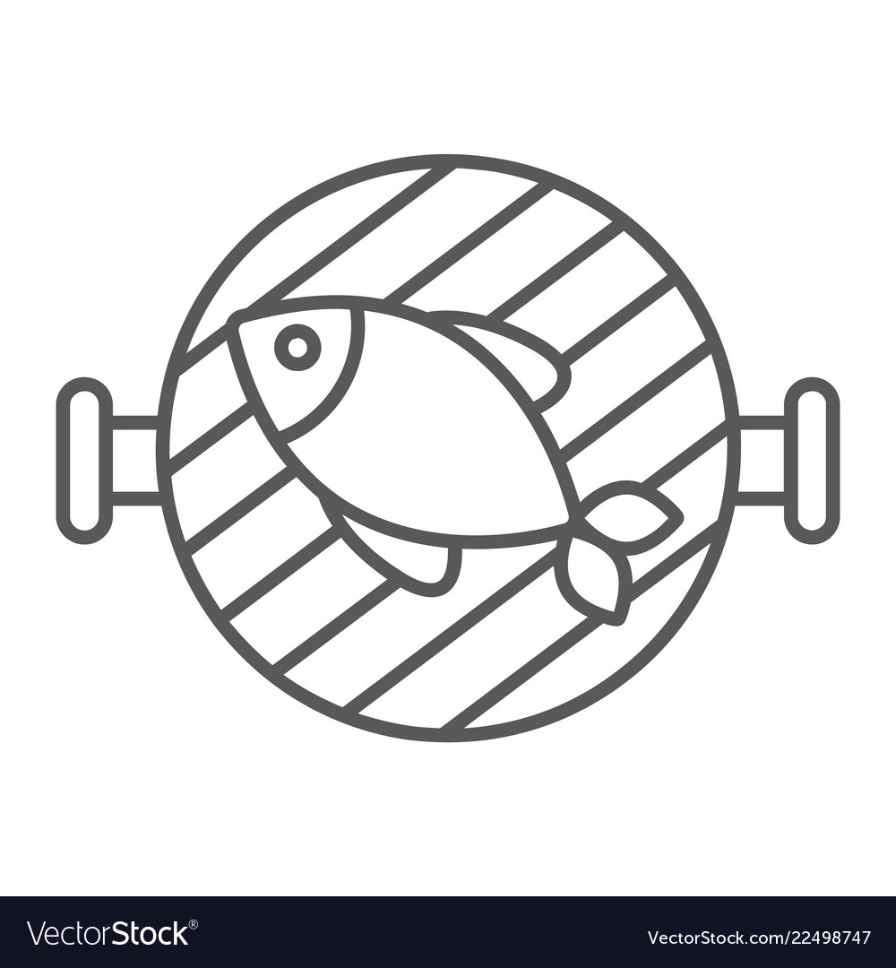 Fish grill thin line icon food and sea barbecue