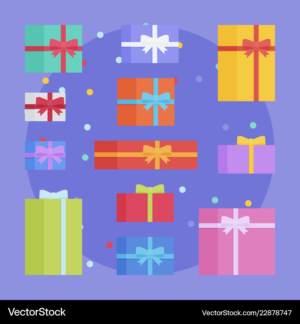 Flat style festive holiday present boxes set Vector Image