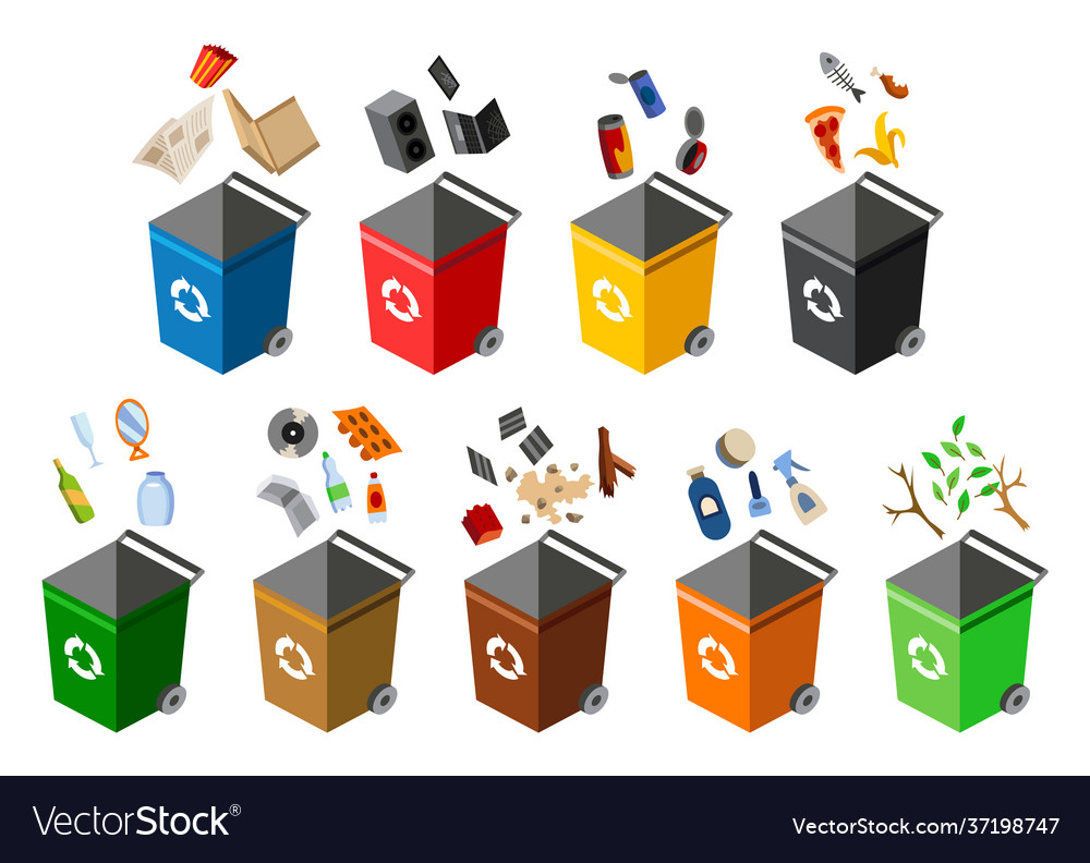 Mülldosen zur Sortierung von Recyclingelementen viele vector image Mülldosen zur Sortierung von Recyclingelementen viele
