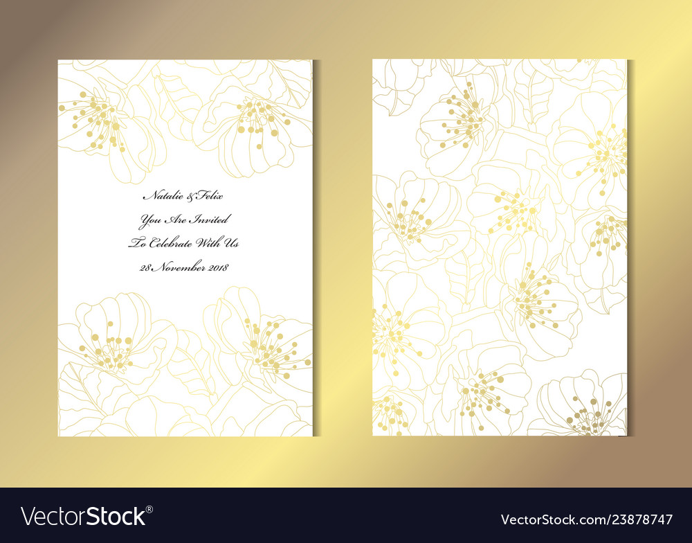 Golden floral cards set