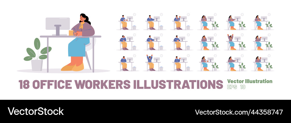 Large set office workers flat Royalty Free Vector Image