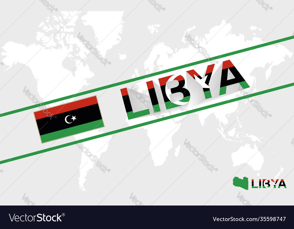 Libya map flag and text