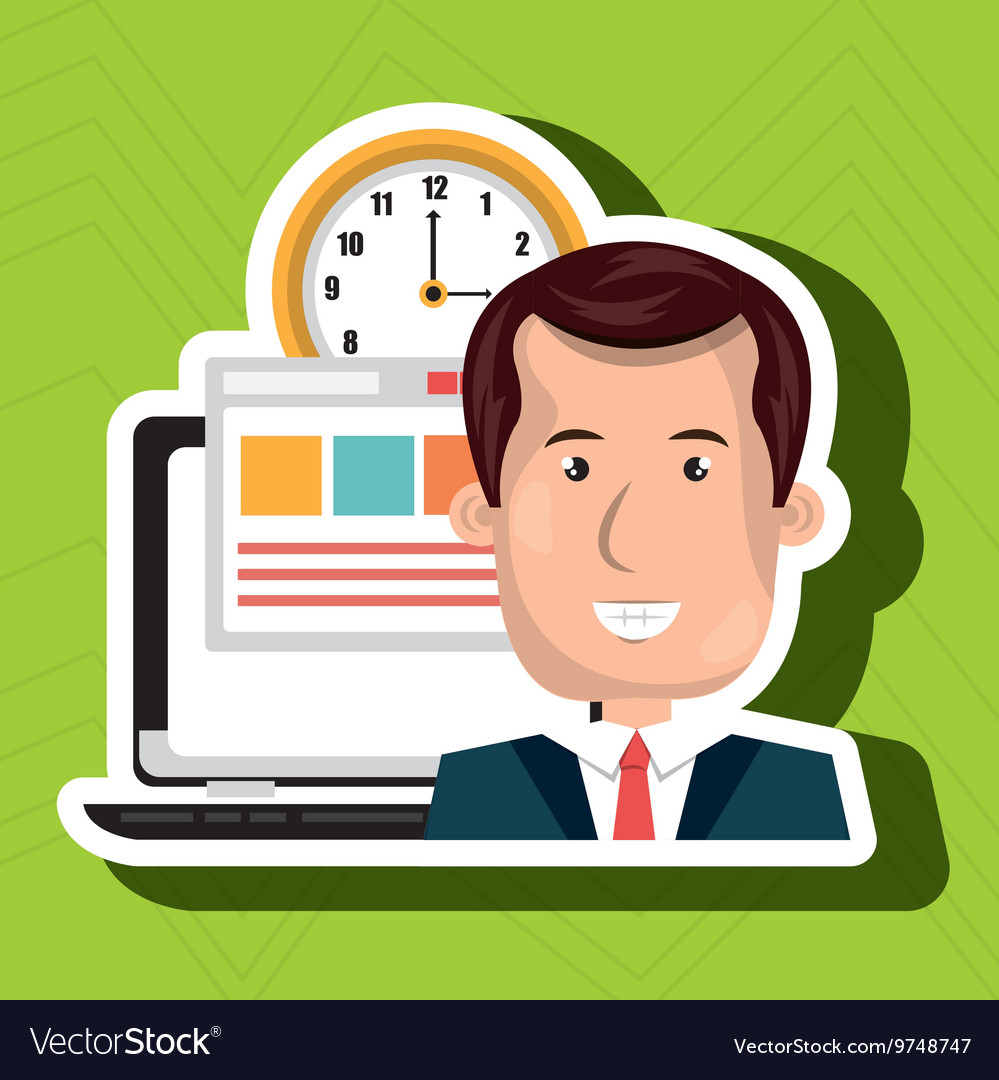 Man and computer isolated icon design