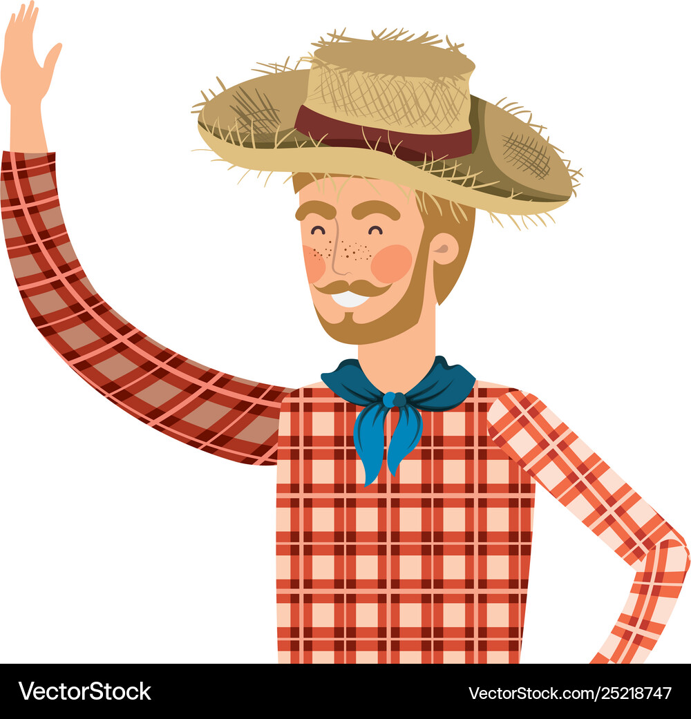 Man farmer with straw hat Royalty Free Vector Image