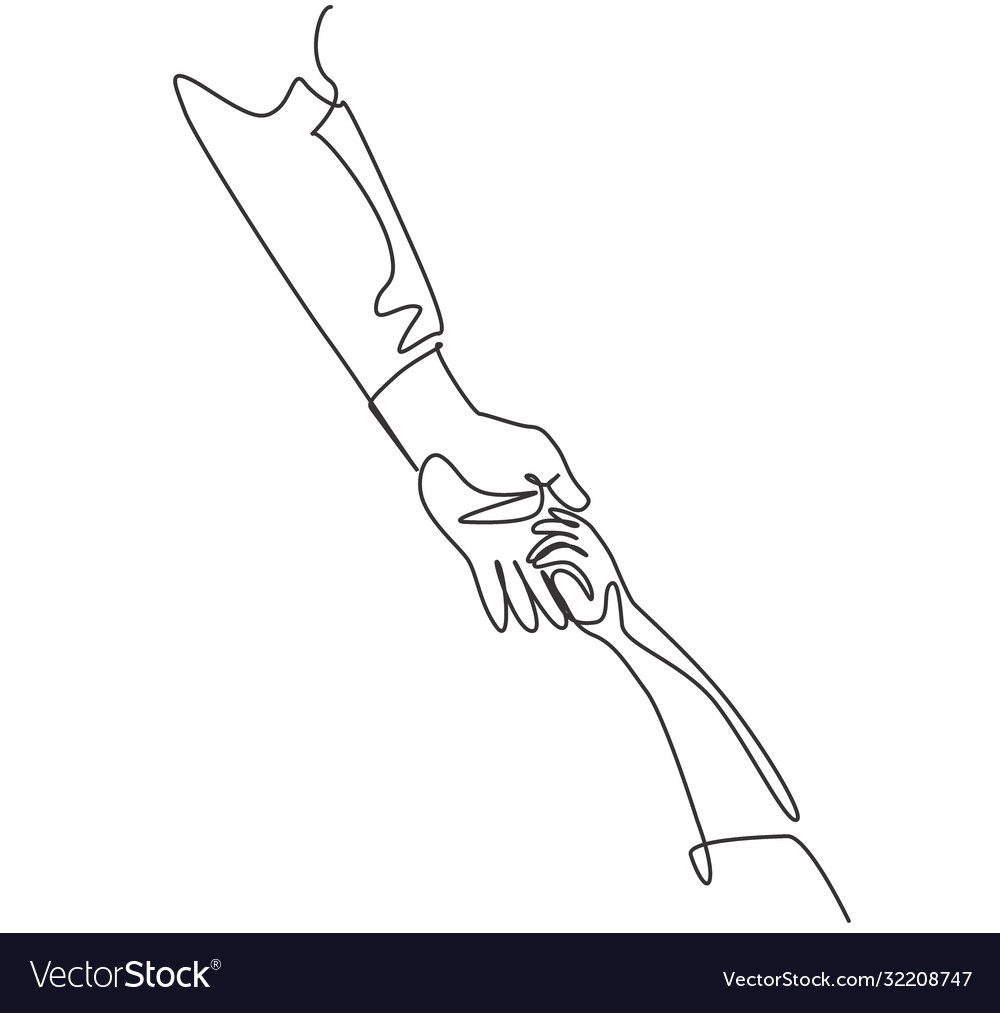 One line drawing father giving hand to his