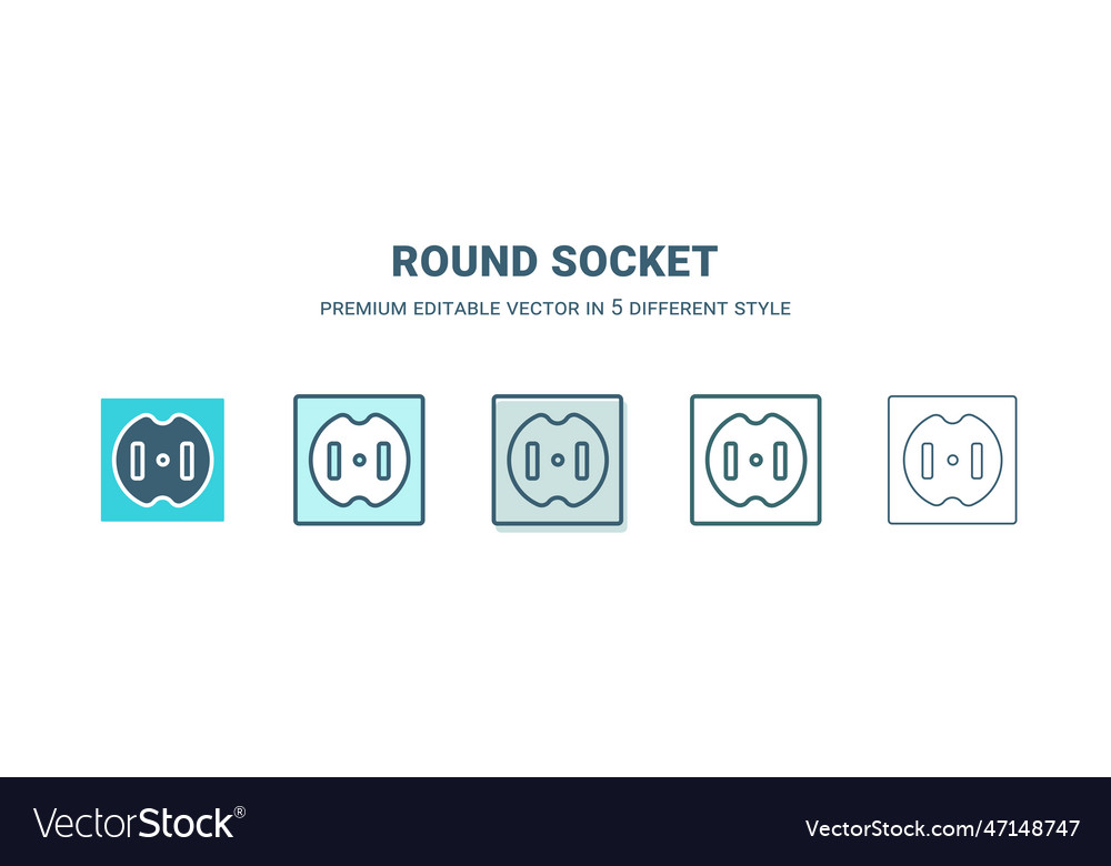 Round socket icon in 5 different style outline Vector Image Round socket icon in 5 different style outline