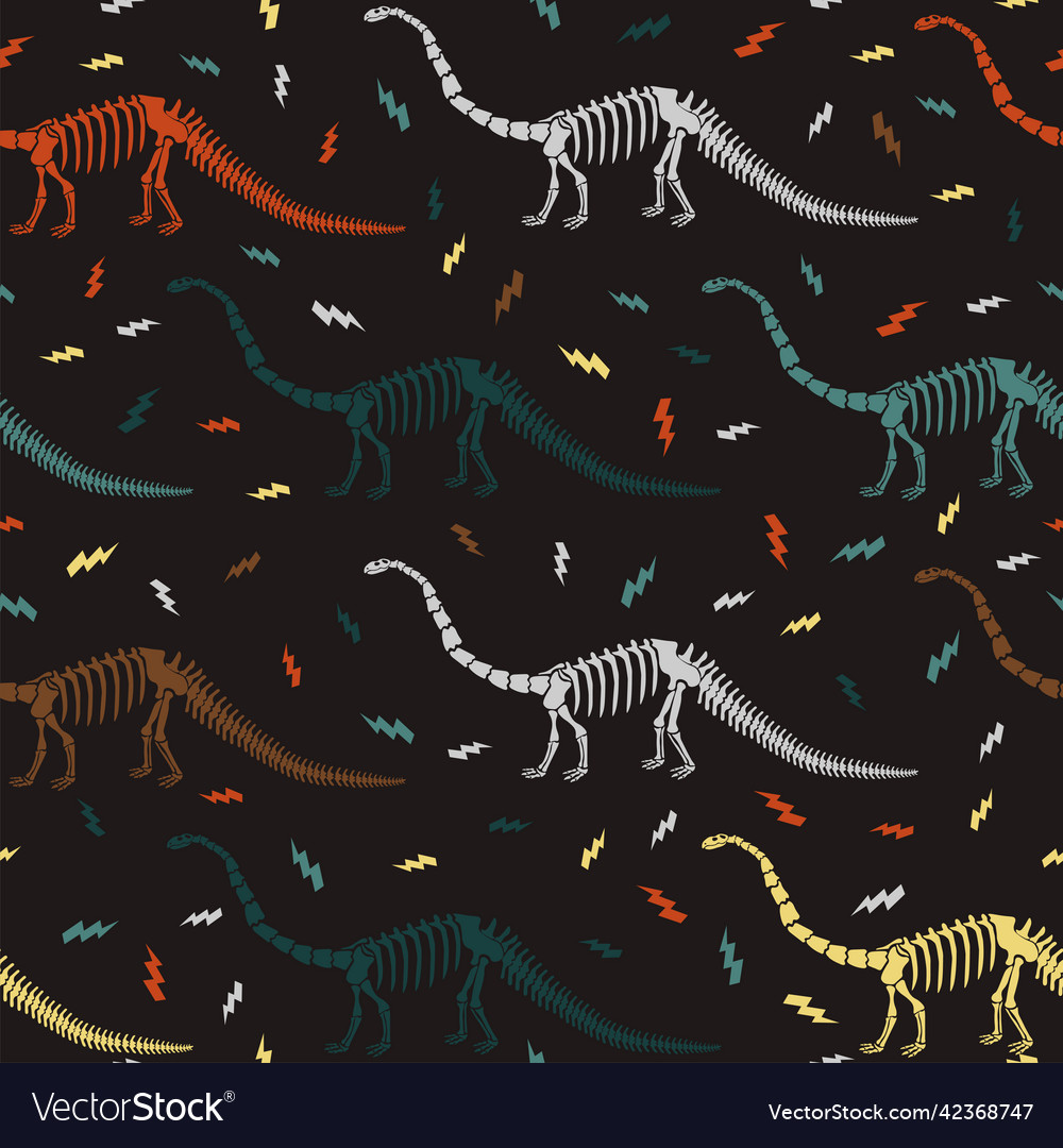 Seamless pattern with dinosaur skeleton