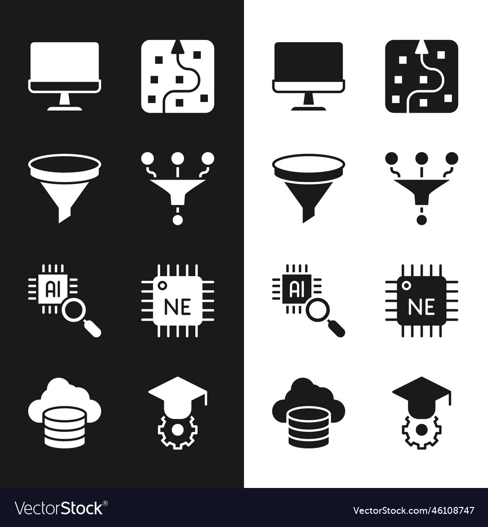 Set funnel or filter computer monitor neural vector image Set funnel or filter computer monitor neural