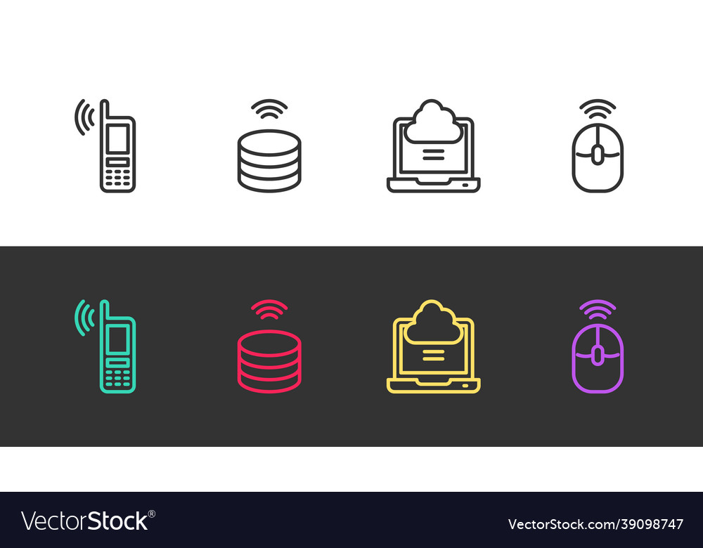 Set line mobile with wi-fi wireless smart data vector image Set line mobile with wi-fi wireless smart data