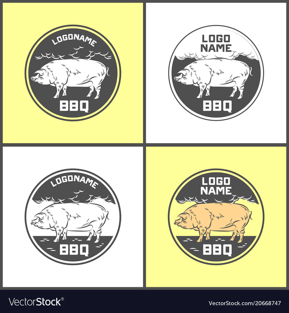 Set von Schweinefarm frisches Schweinefleisch Embleme Design
