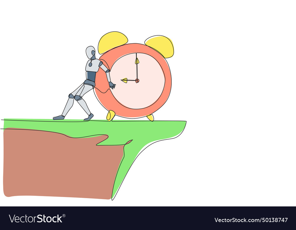 Single continuous line drawing robot pushes giant vector image Single continuous line drawing robot pushes giant