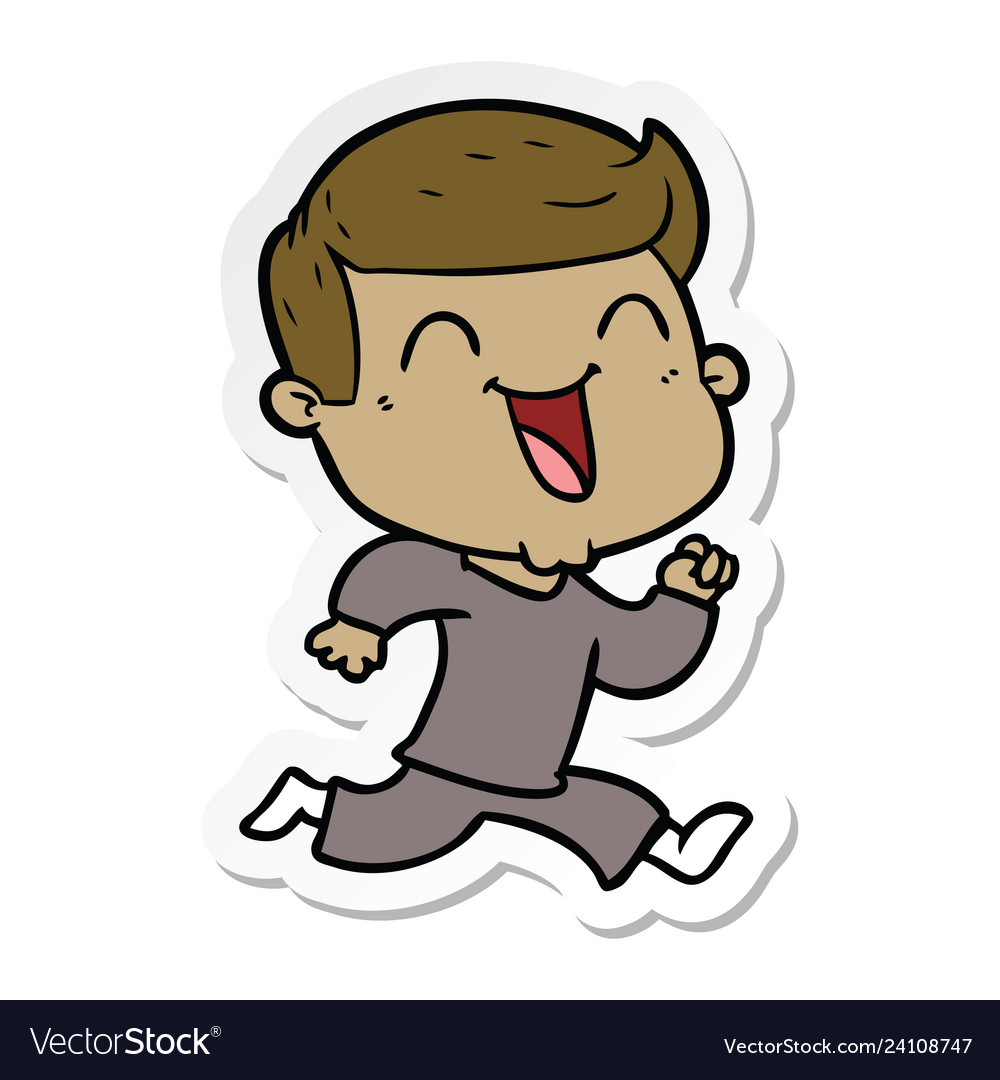 Sticker of a cartoon happy man Royalty Free Vector Image