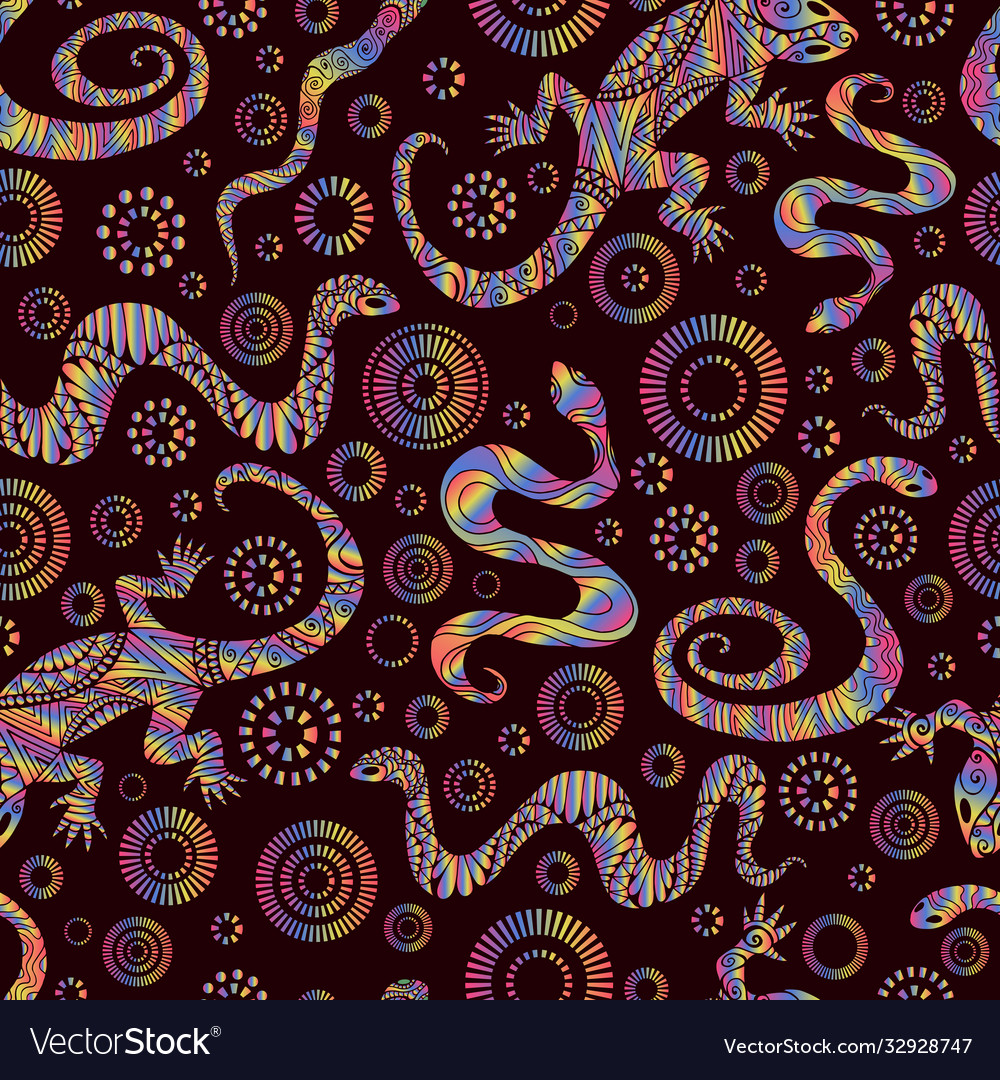 Vintage abstract psychedelic lizards and snakes