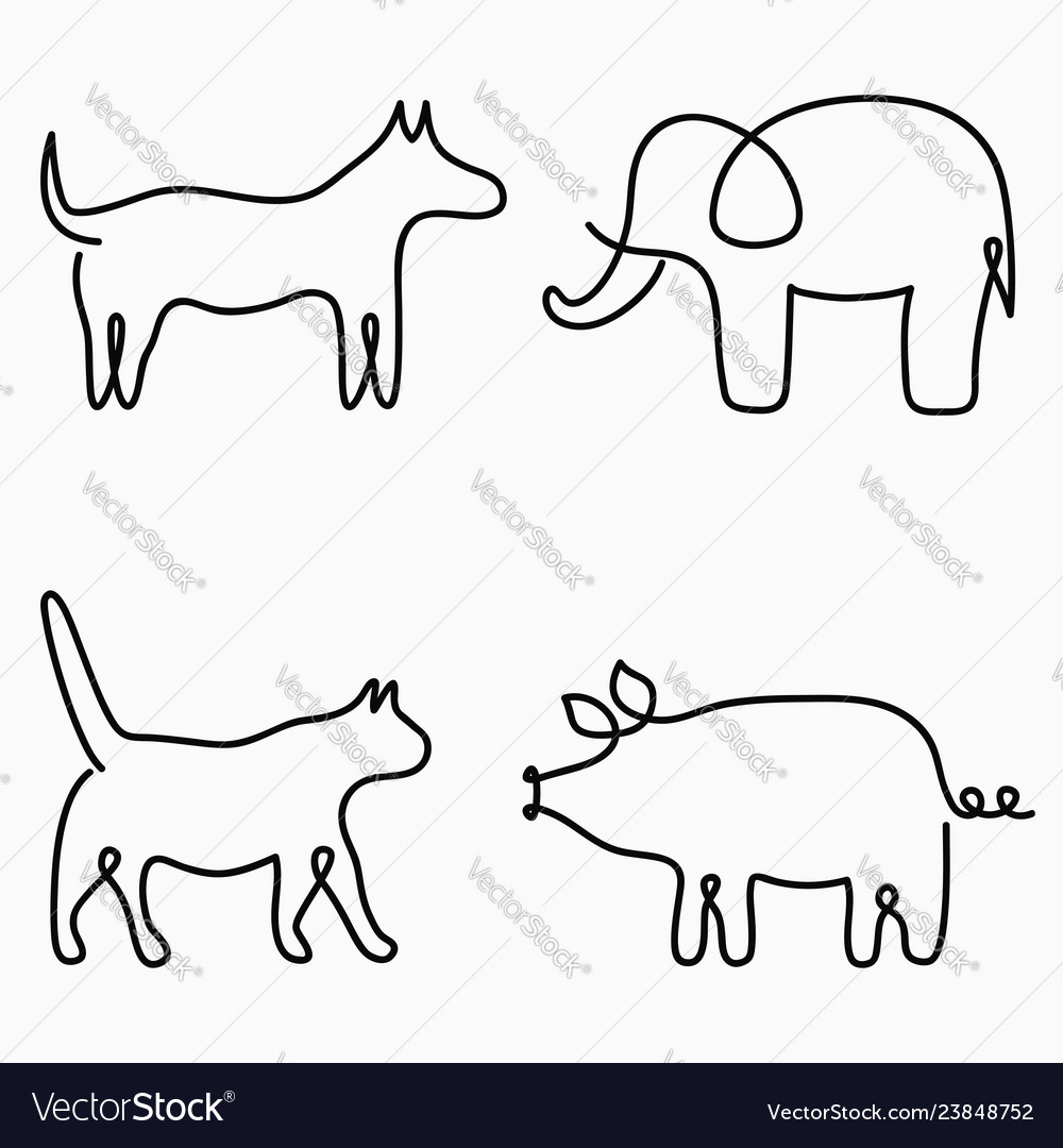 Animals one line drawing continuous line print Vector Image