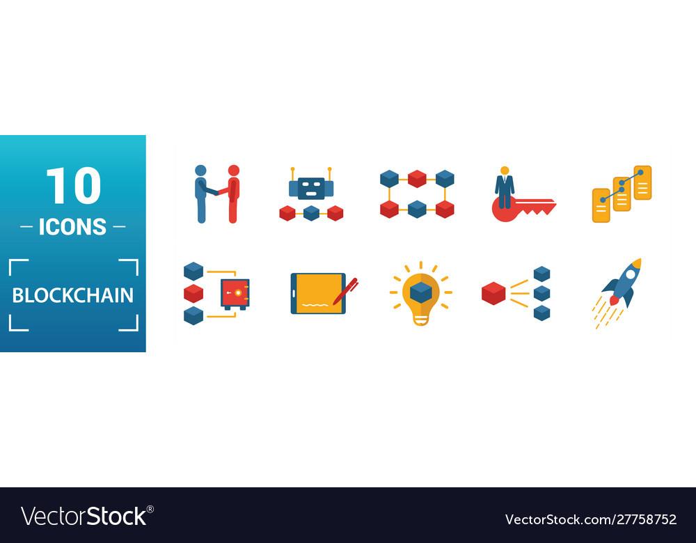 Blockchain icon set include creative elements vector image Blockchain icon set include creative elements