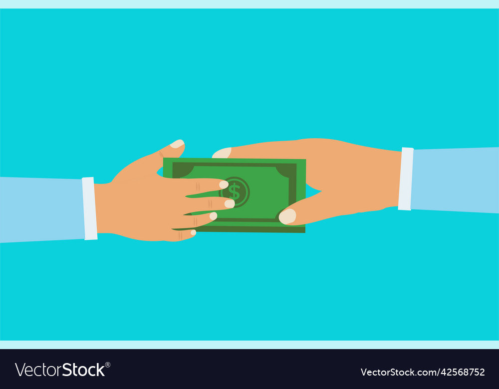 Businessman giving money bundle to another one Vector Image Businessman giving money bundle to another one