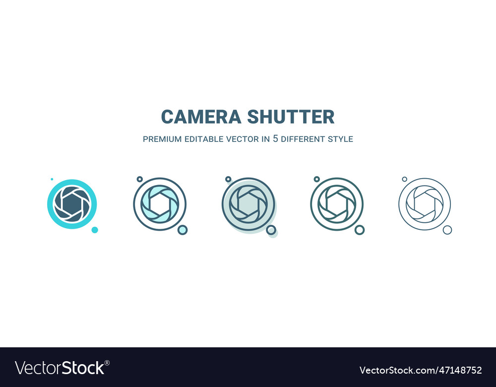 Camera shutter icon in 5 different style outline vector image Camera shutter icon in 5 different style outline