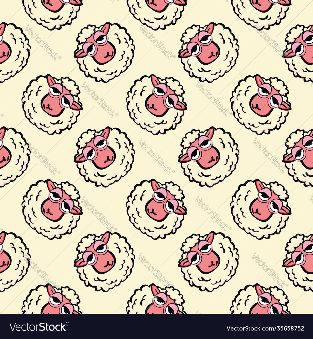 Fluffy sheep seamless pattern on light yellow