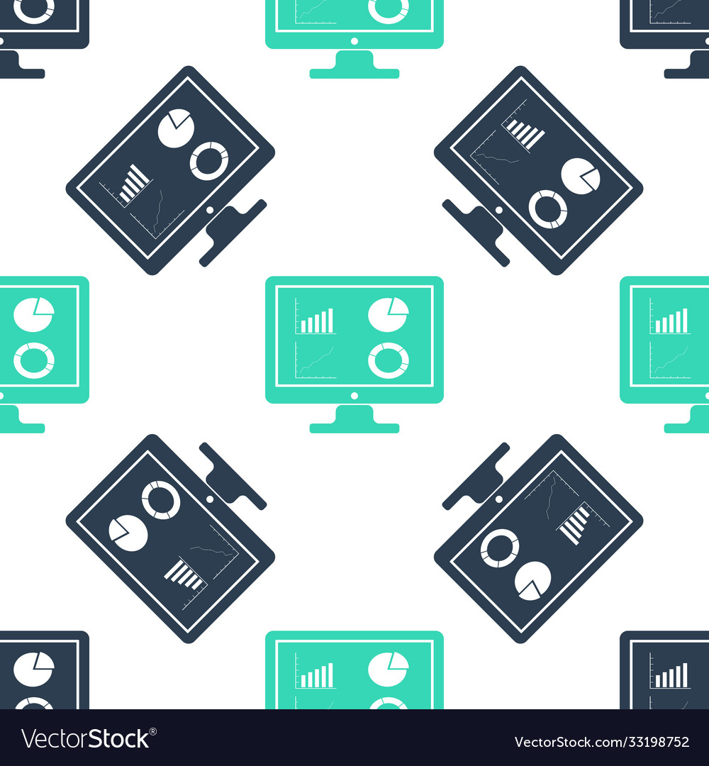 Green computer monitor with graph chart icon vector image Green computer monitor with graph chart icon