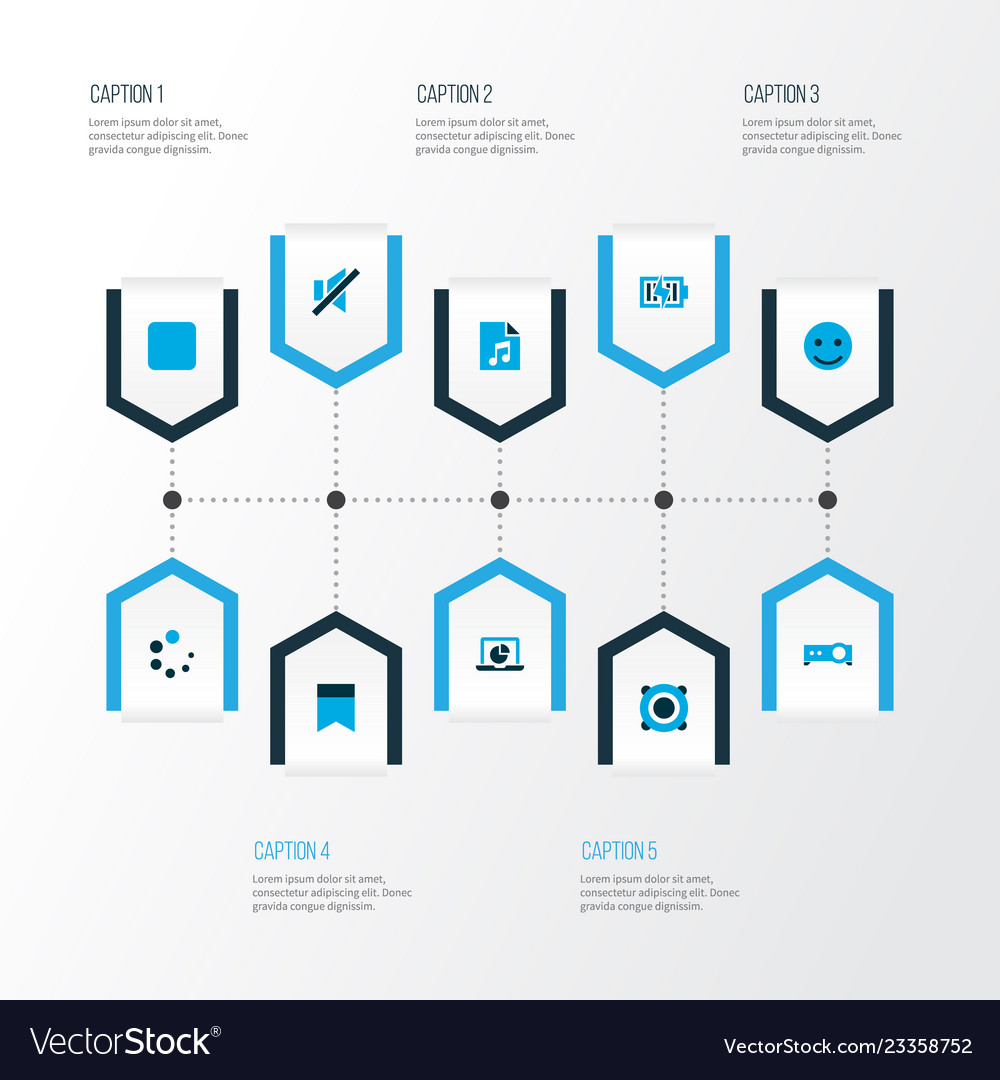 Media icons colored set with loading song list vector image Media icons colored set with loading song list