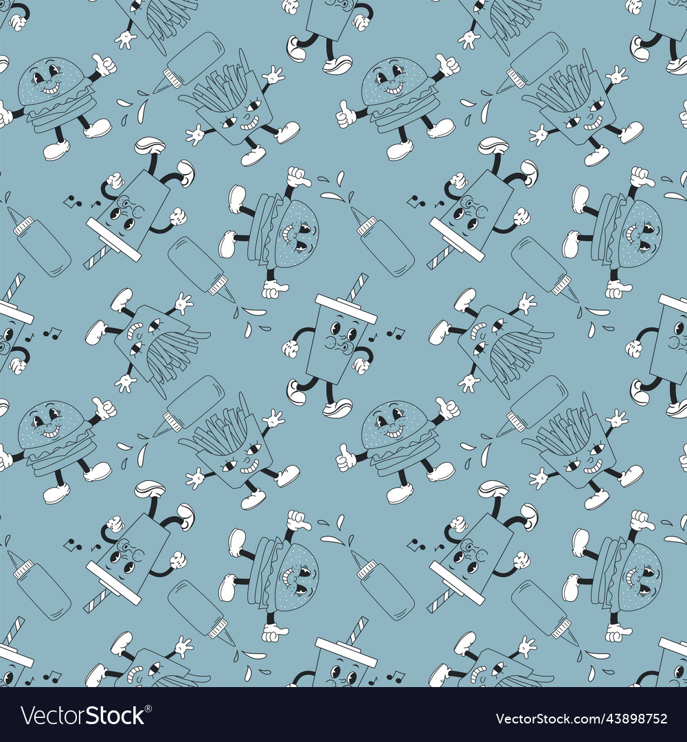 Seamless pattern with characters mascots burger Vector Image Seamless pattern with characters mascots burger