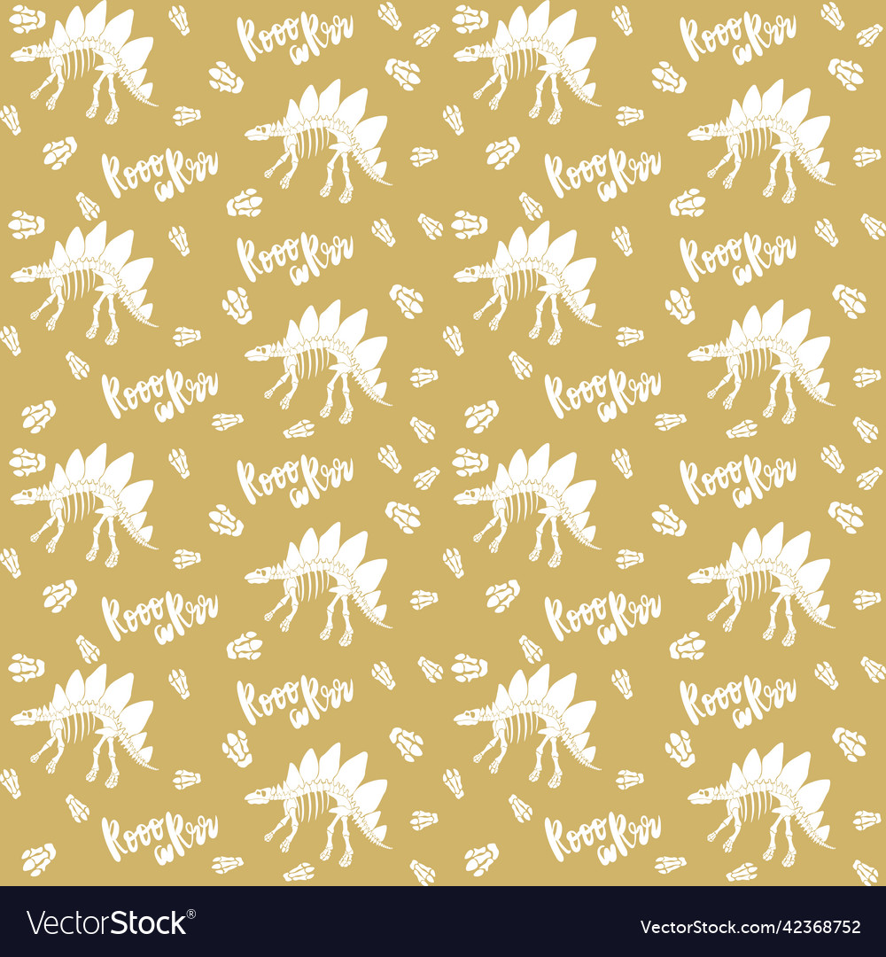 Seamless pattern with dinosaur skeleton