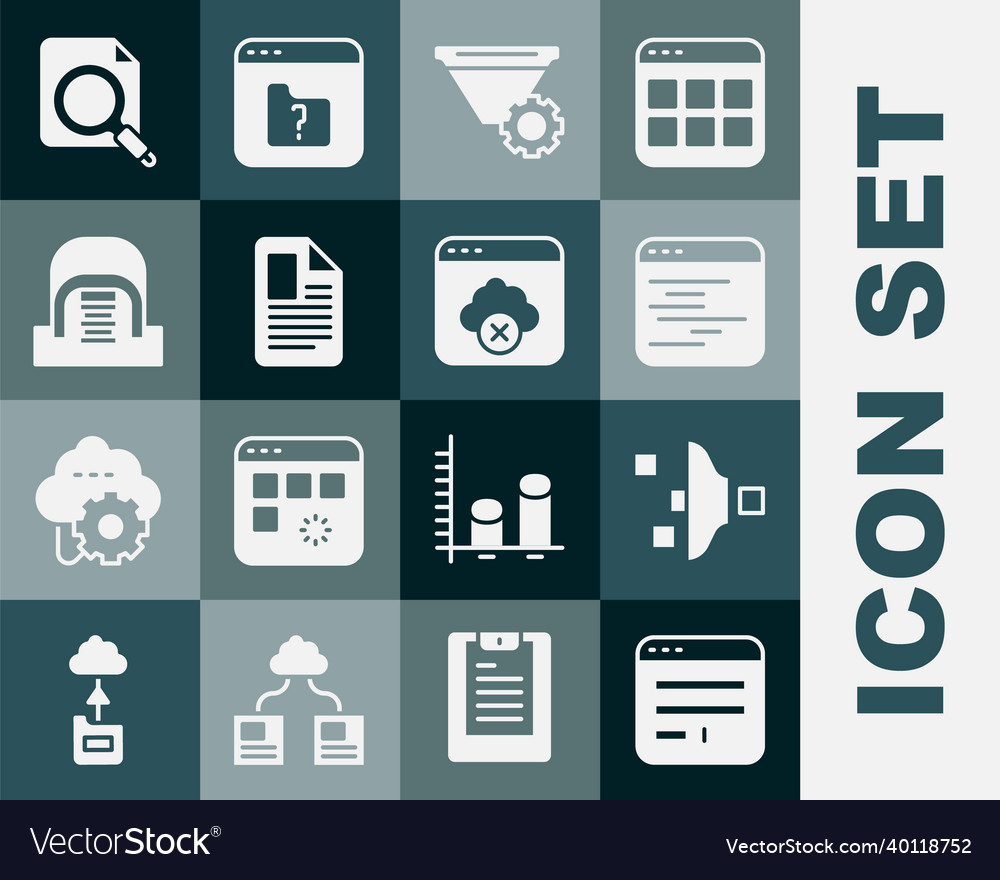 Set browser window filter setting software file vector image Set browser window filter setting software file