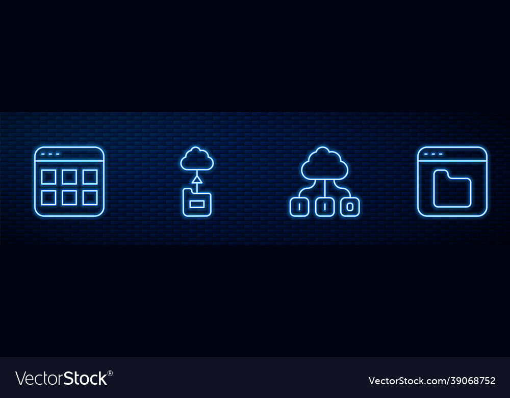 Set line cloud technology data transfer browser vector image Set line cloud technology data transfer browser