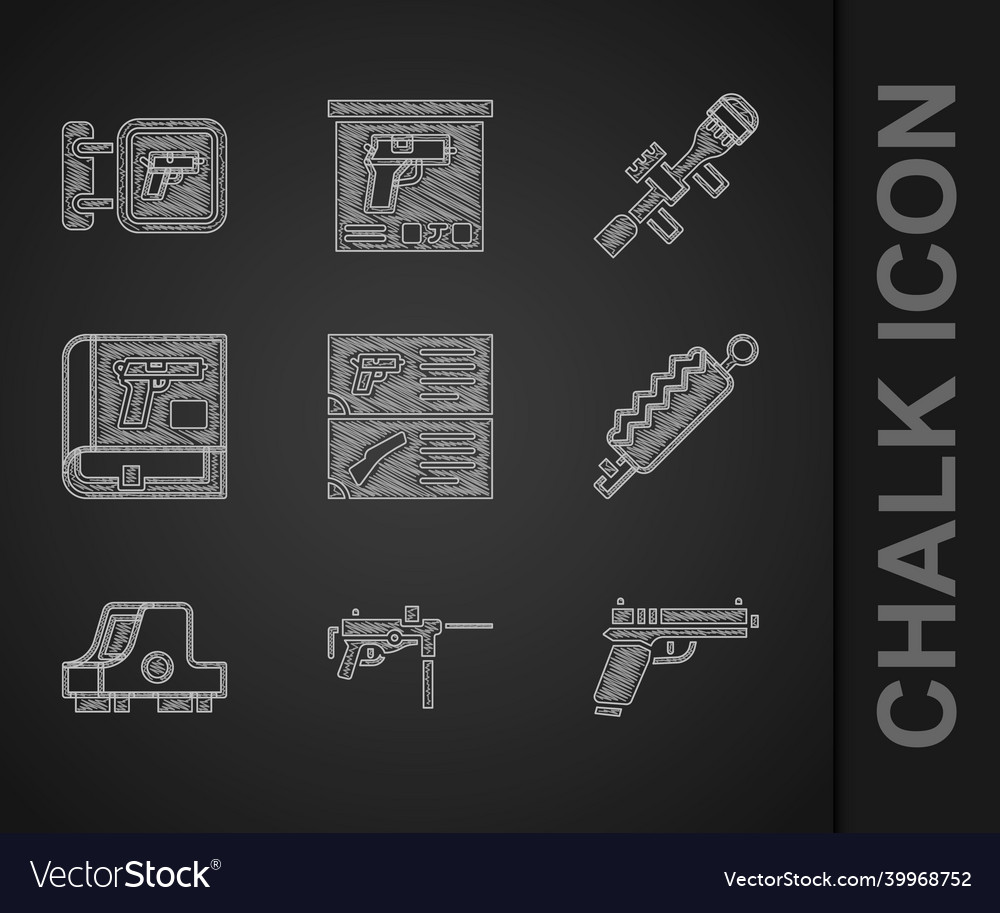 Set weapon catalog submachine gun m3 pistol Vector Image