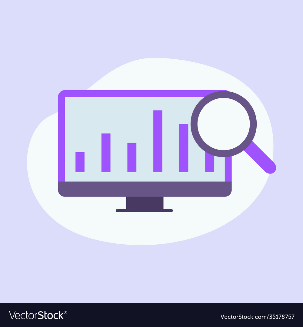 Business data graph chart on computer screen icon vector image Business data graph chart on computer screen icon