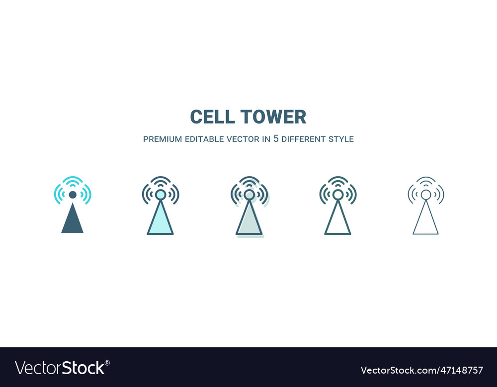 Cell tower icon in 5 different style outline vector image Cell tower icon in 5 different style outline